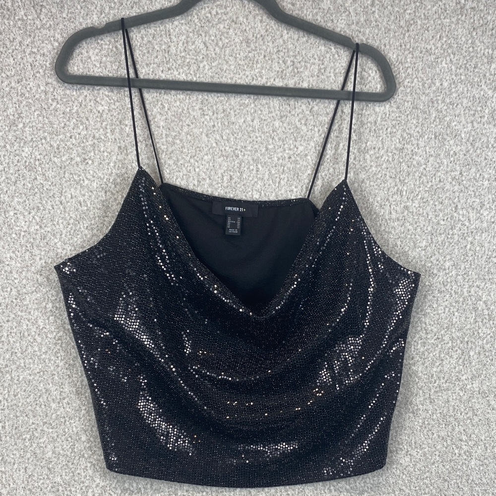 Forever 21 sequin camisole 2X saggy neckline bling spaghetti straps Y2K crop